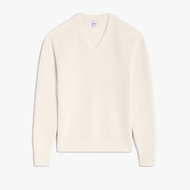 Cotton Silk English Ribs V-Neck, SHELL, hi-res 1