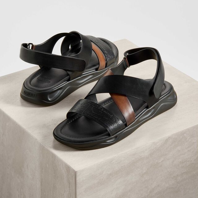 Sandal Shadow En Cuir, BLACK + CACAO INTENSO, hi-res 8