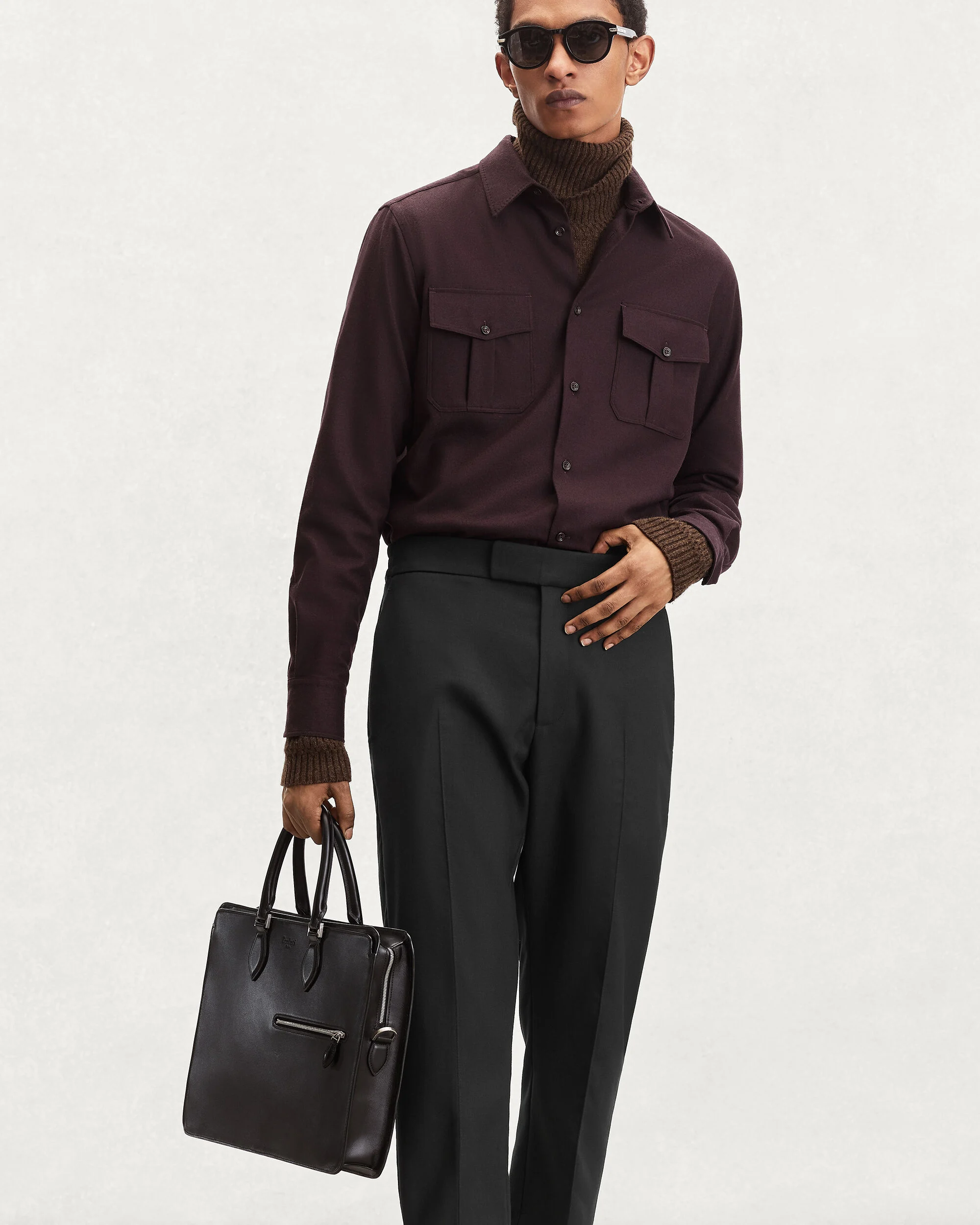 Alessio Trousers with Leather Zip-puller, Black & Night Blue, hi-res