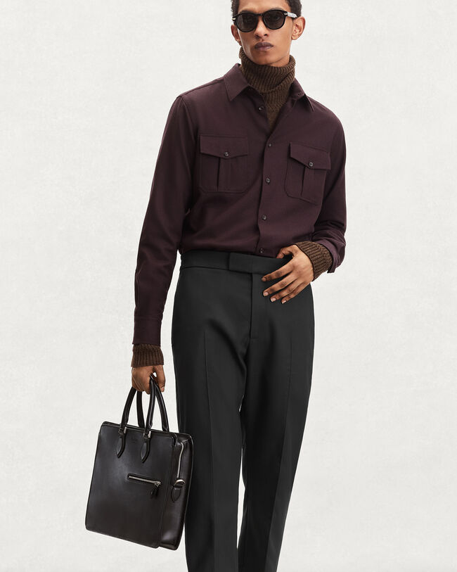 Alessio Trousers with Leather Zip-puller, Black & Night Blue, hi-res