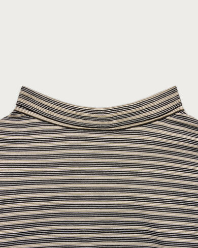 Mock-Neck T-Shirt with Stripes, Stripes Black & Taupe, hi-res