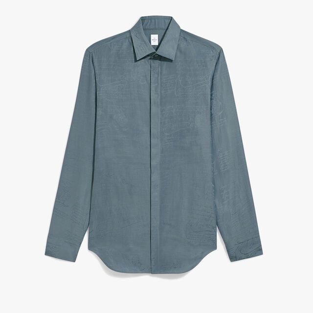 Cotton Silk Scritto Andy Shirt, TITANIUM BLUE, hi-res 1
