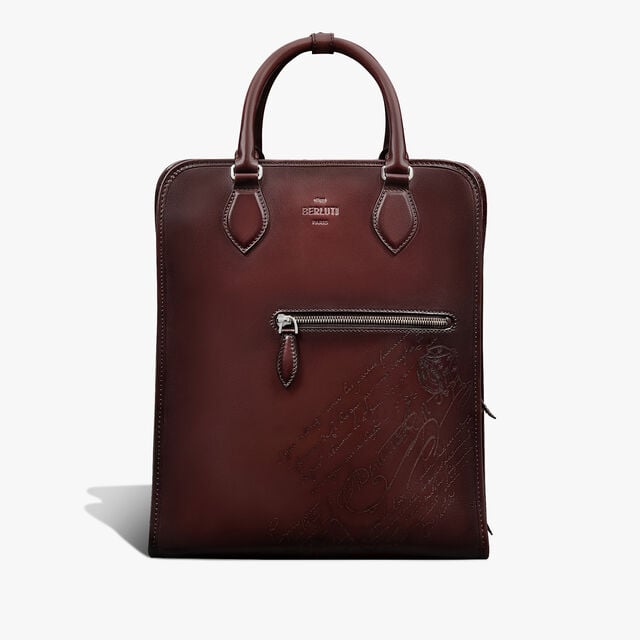 Premier Jour Scritto Leather Backpack, LEGNO BRUCIATO, hi-res 1