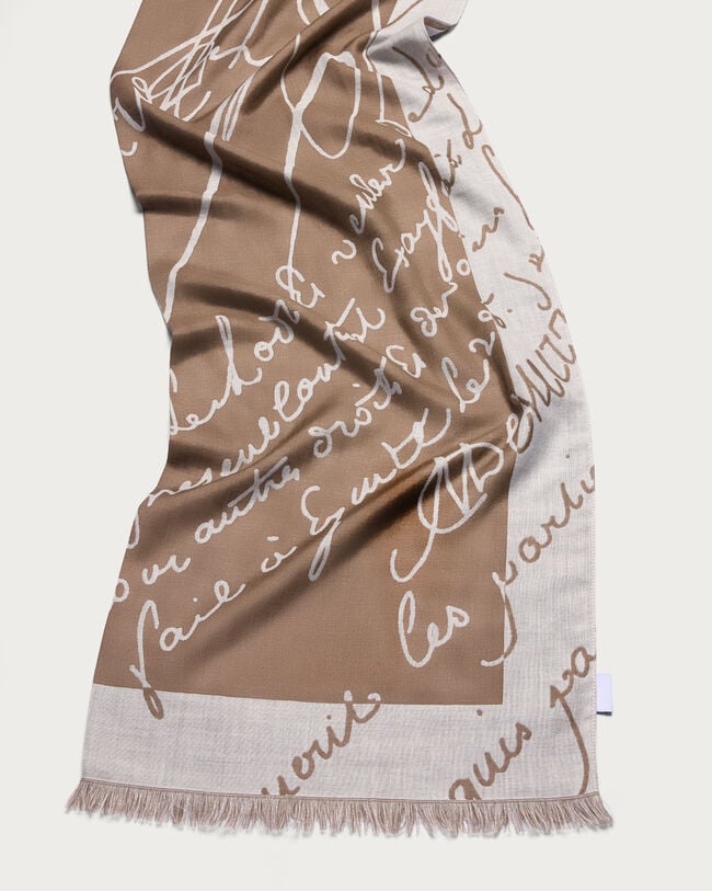 Giant Scritto Pattern Scarf, Milky Brown, hi-res