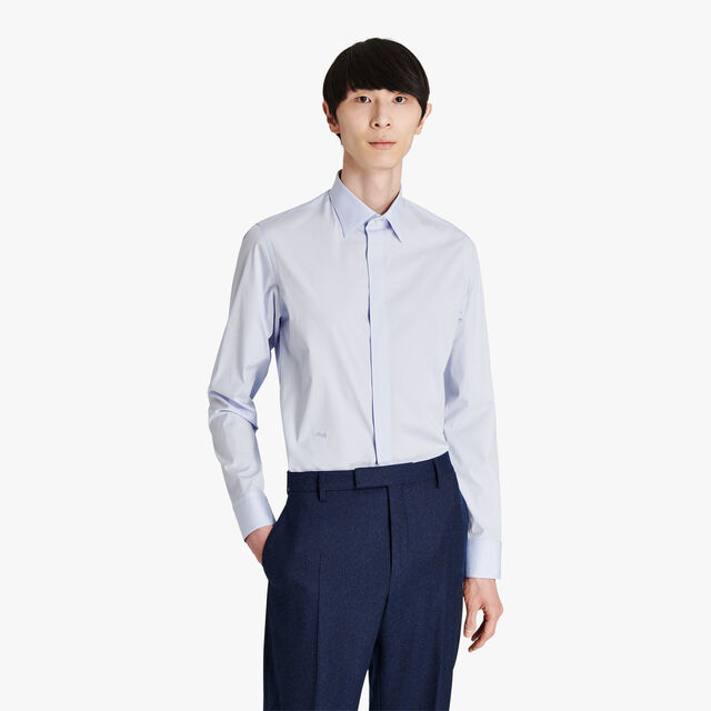 Stretch Cotton Popeline Shirt, PASTEL BLUE, hi-res 2