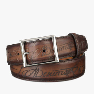 Classic Scritto Leather Belt - 35 mm, TOBACCO BIS, hi-res