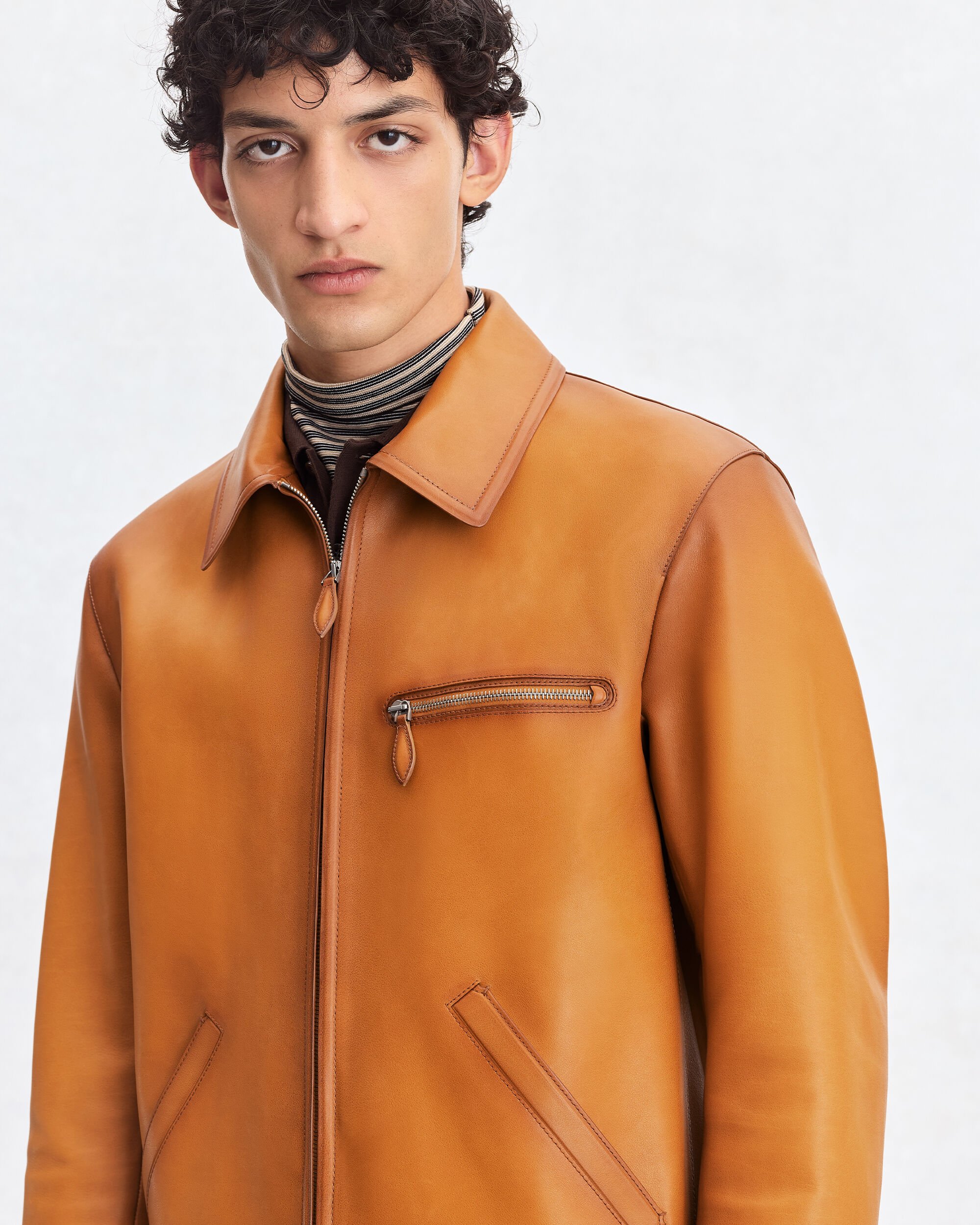 Blouson Un Jour en Cuir Patin&eacute;, Aquarelle Mustard, hi-res