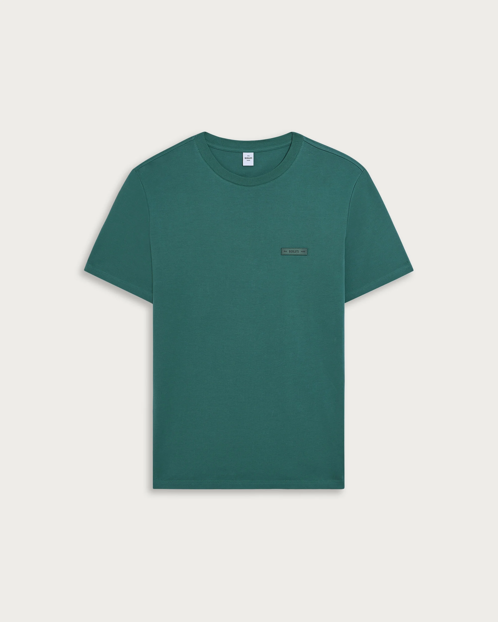 T-shirt with Leather Detail, Bluish Green, hi-res