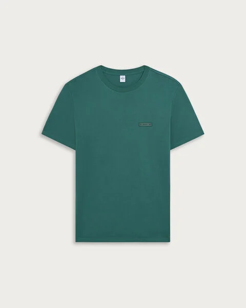 T-shirt with Leather Detail, Bluish Green, hi-res