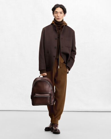 Shadow Zipped Hoodie with Leather Details, Toffee Camel, hi-res