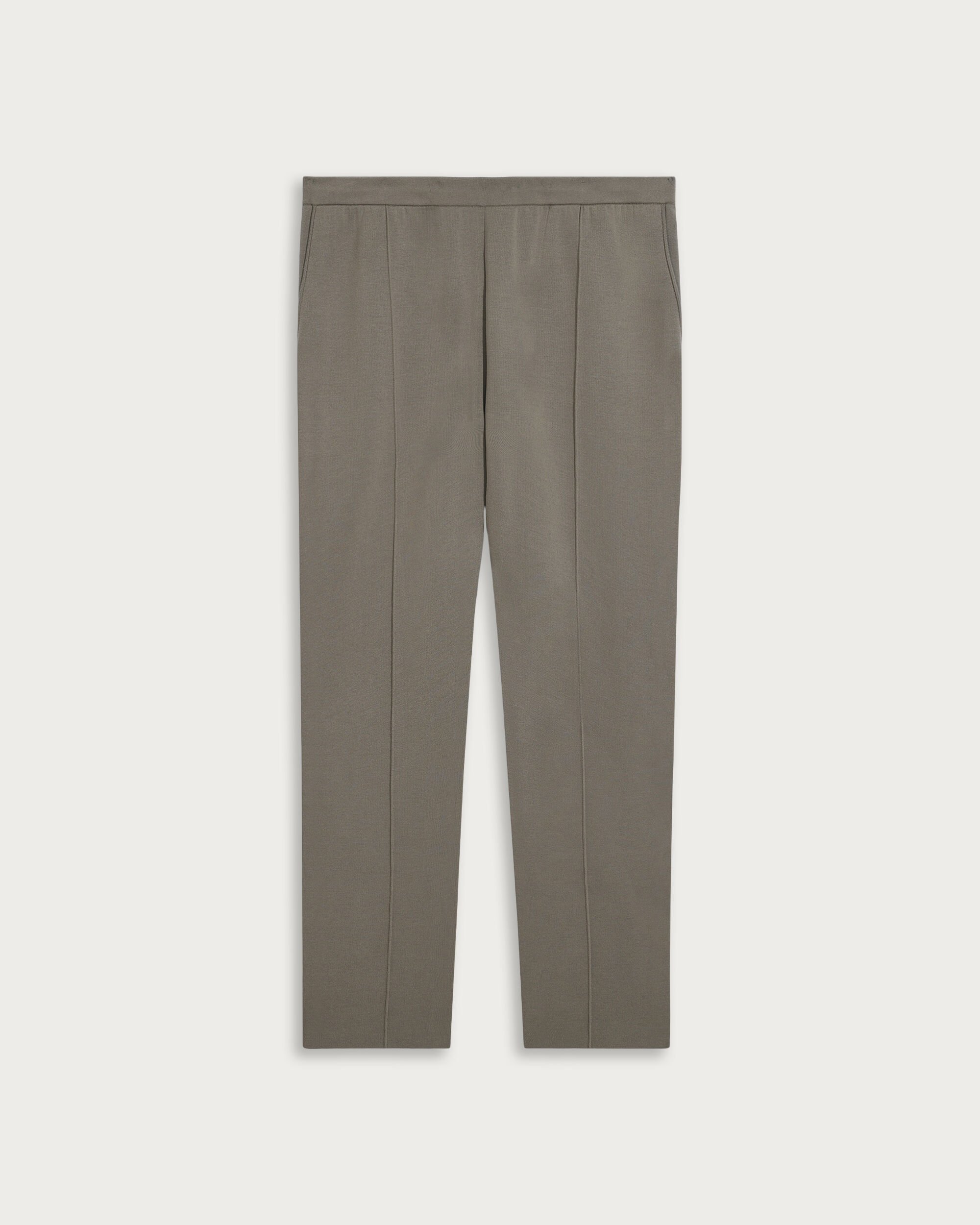 Double Face Knitted Trousers with Leather Detail, Pebbles Grey, hi-res