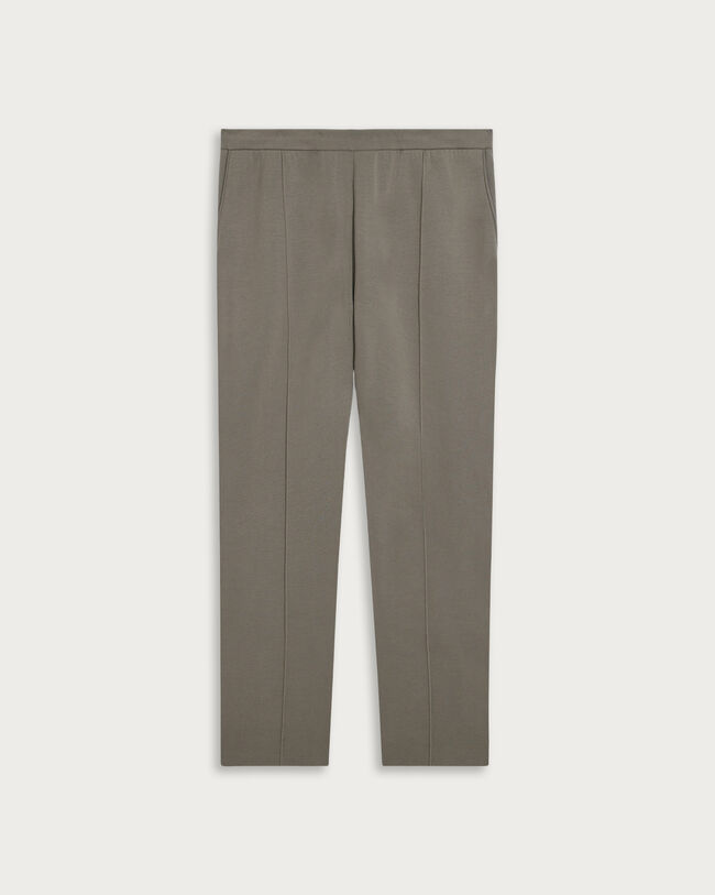 Double Face Knitted Trousers with Leather Detail, Pebbles Grey, hi-res