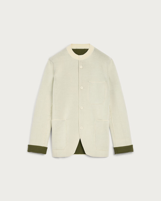 Foresti&egrave;re en Maille Bicolore avec D&eacute;tails en Cuir, Ecru & Kaki, hi-res