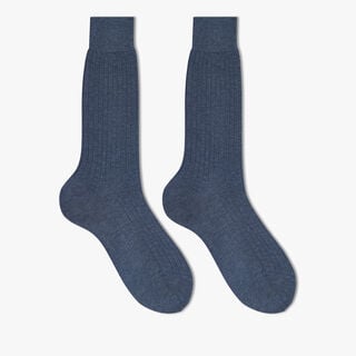 Cotton Ribbed Socks, BLEU GRIS, hi-res