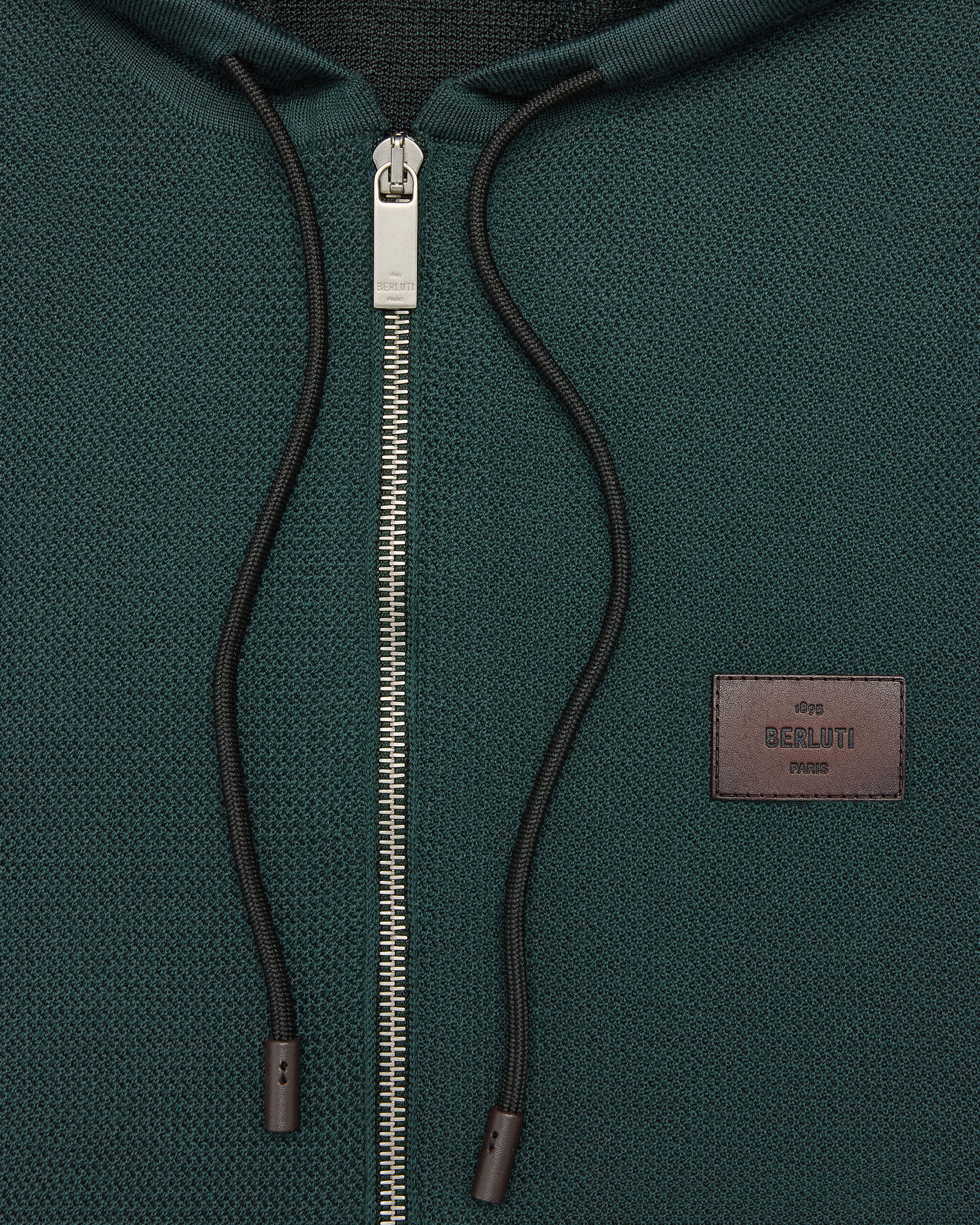 Pull Zipp&eacute; Shadow avec D&eacute;tails en Cuir, Fir Green, Image 2