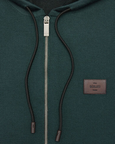Pull Zipp&eacute; Shadow avec D&eacute;tails en Cuir, Fir Green, hi-res