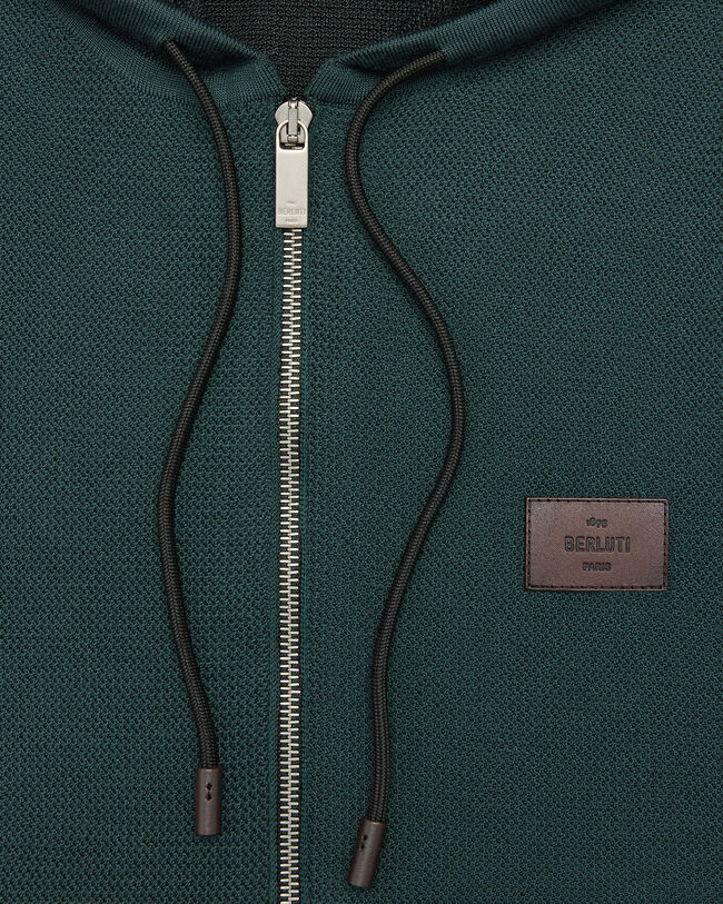 Shadow Zipped Hoodie with Leather Details, Fir Green, hi-res