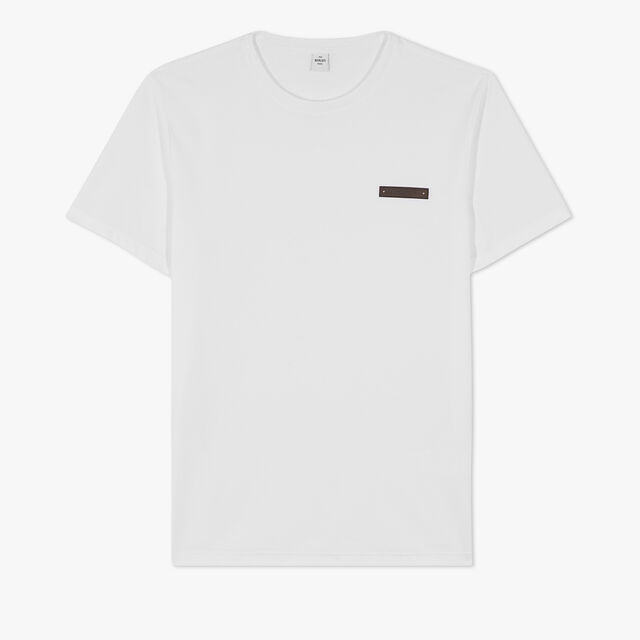 T-Shirt With Leather Detail, BLANC OPTIQUE, hi-res 1