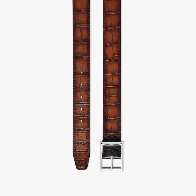 Classic Alligator Leather 35MM Reversible Belt, CACAO INTENSO+NERO GRIGIO, hi-res 4