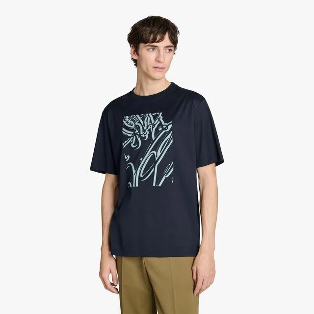 Frame Suede Effect Scritto T-Shirt, MARINE, hi-res 2