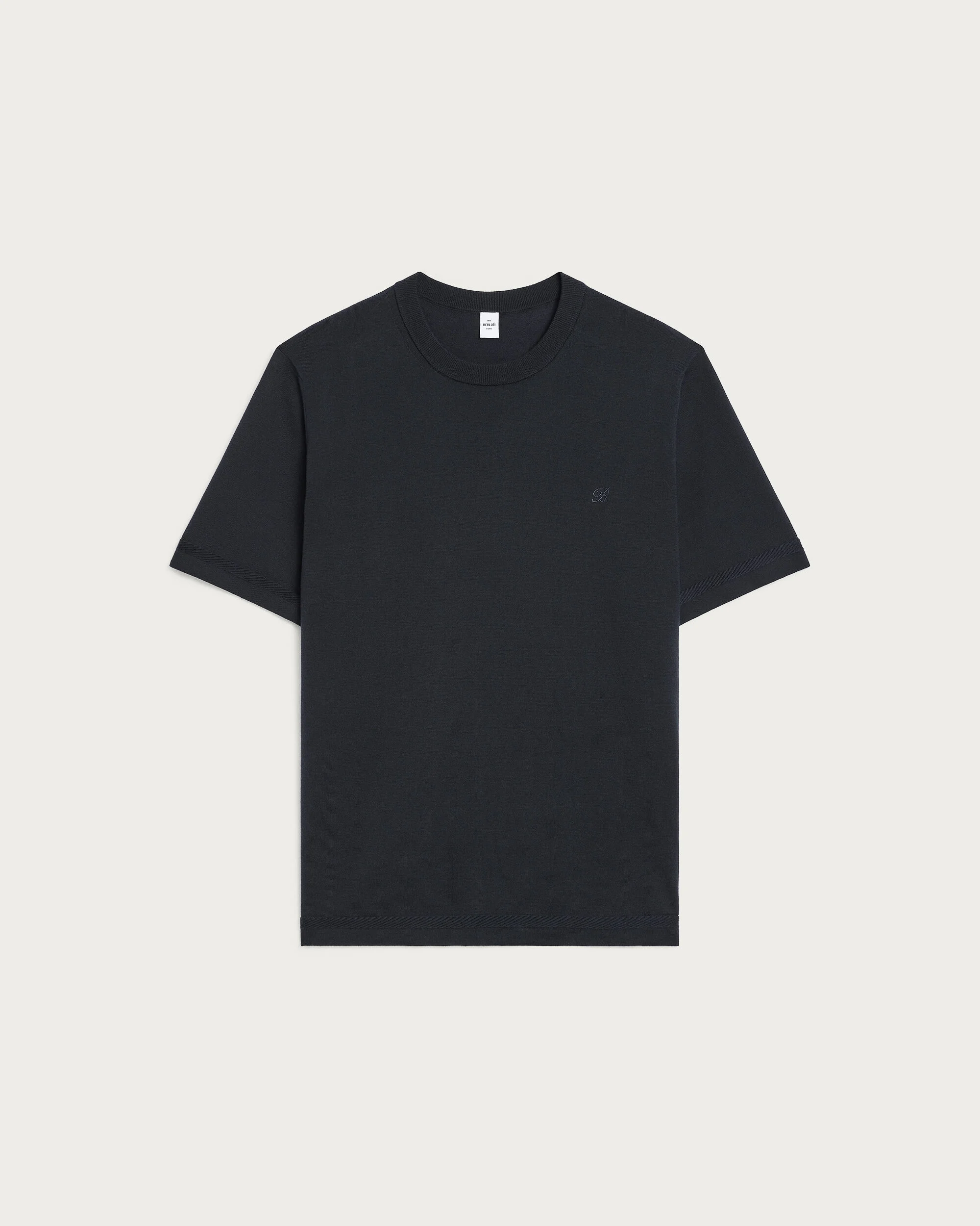 Pull &agrave; Col Rond &agrave; Manches Courtes avec Broderie B-Thabor, Nero Blue, hi-res