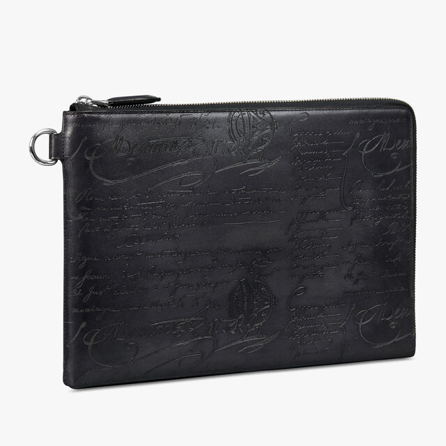 Nino GM Scritto Leather Clutch, NERO GRIGIO, hi-res 2