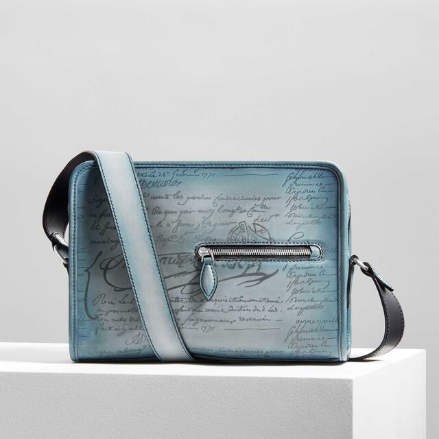 Journalier Scritto Leather Messenger, STONE DENIM, hi-res 7