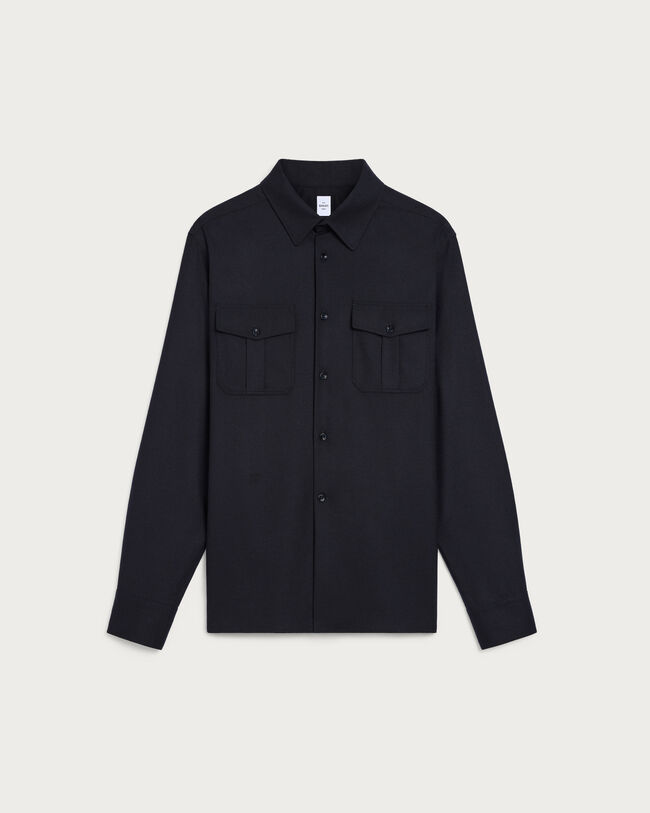 Military Shirt with Leather Detail, Midnight Blue, hi-res