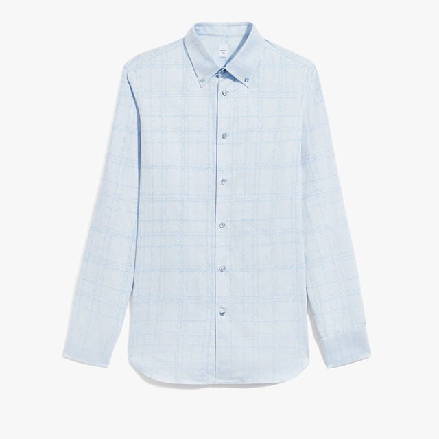 Cotton Scritto Alessandro Buttondown Shirt, LIGHT BLUE SCRITTO CHECK, hi-res 1