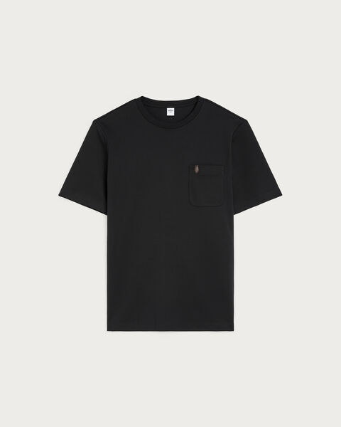 Pocket T-shirt with Leather Detail, Noir, hi-res