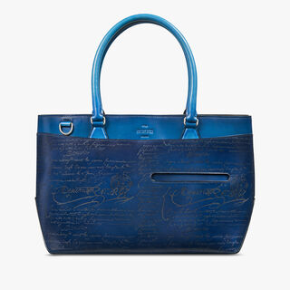 Toujours Small Scritto Leather Tote Bag, SAPPHIRE BLUE, hi-res