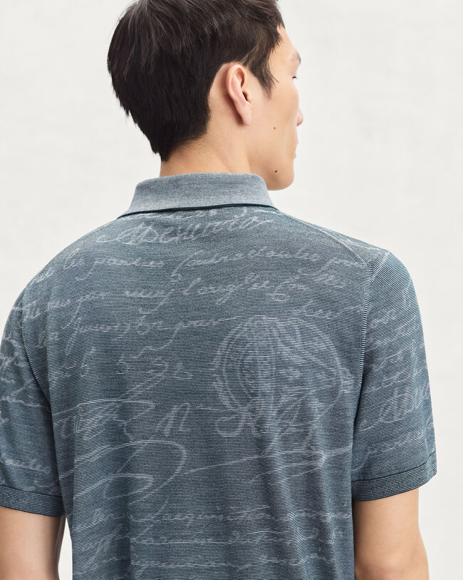 Light Scritto Pattern Polo, Dark Green, hi-res