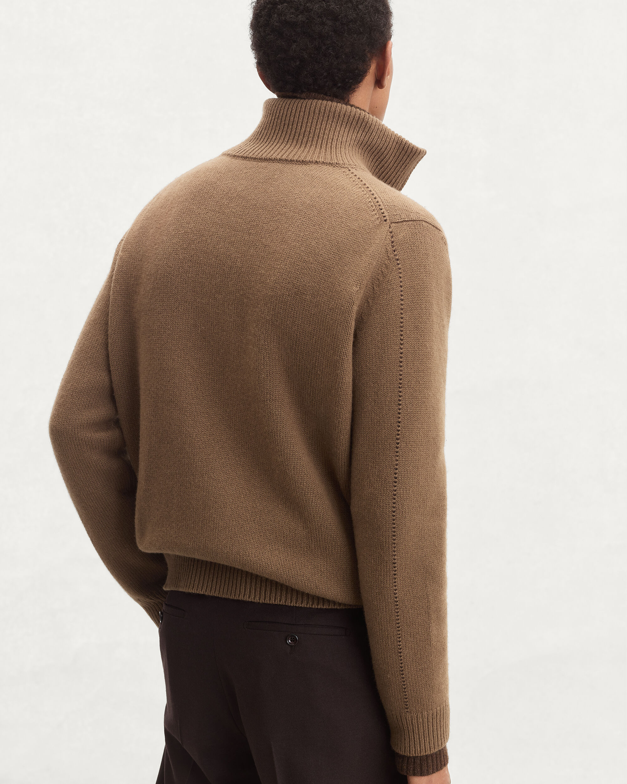 Leather Braiding Half-Zip, Walnut, hi-res