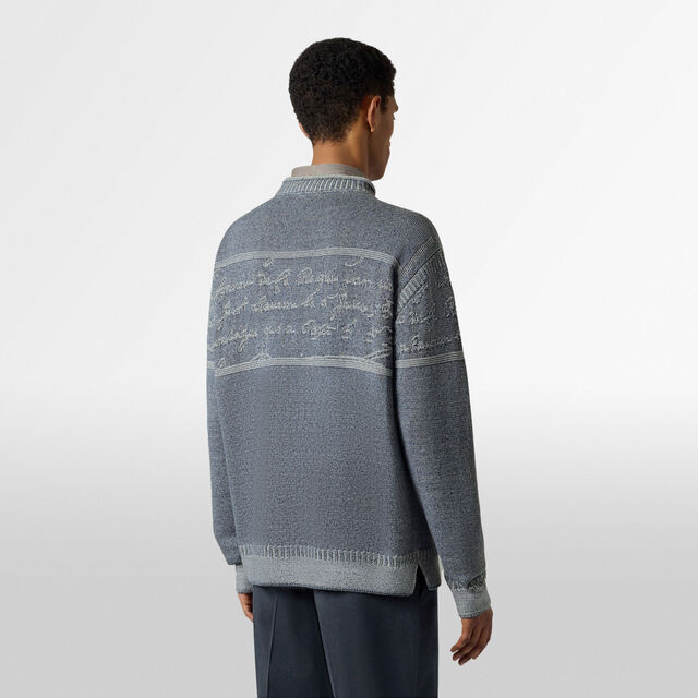 Jumper With Textured  Jacquard Scritto, HALFTONE BLUE , hi-res 4