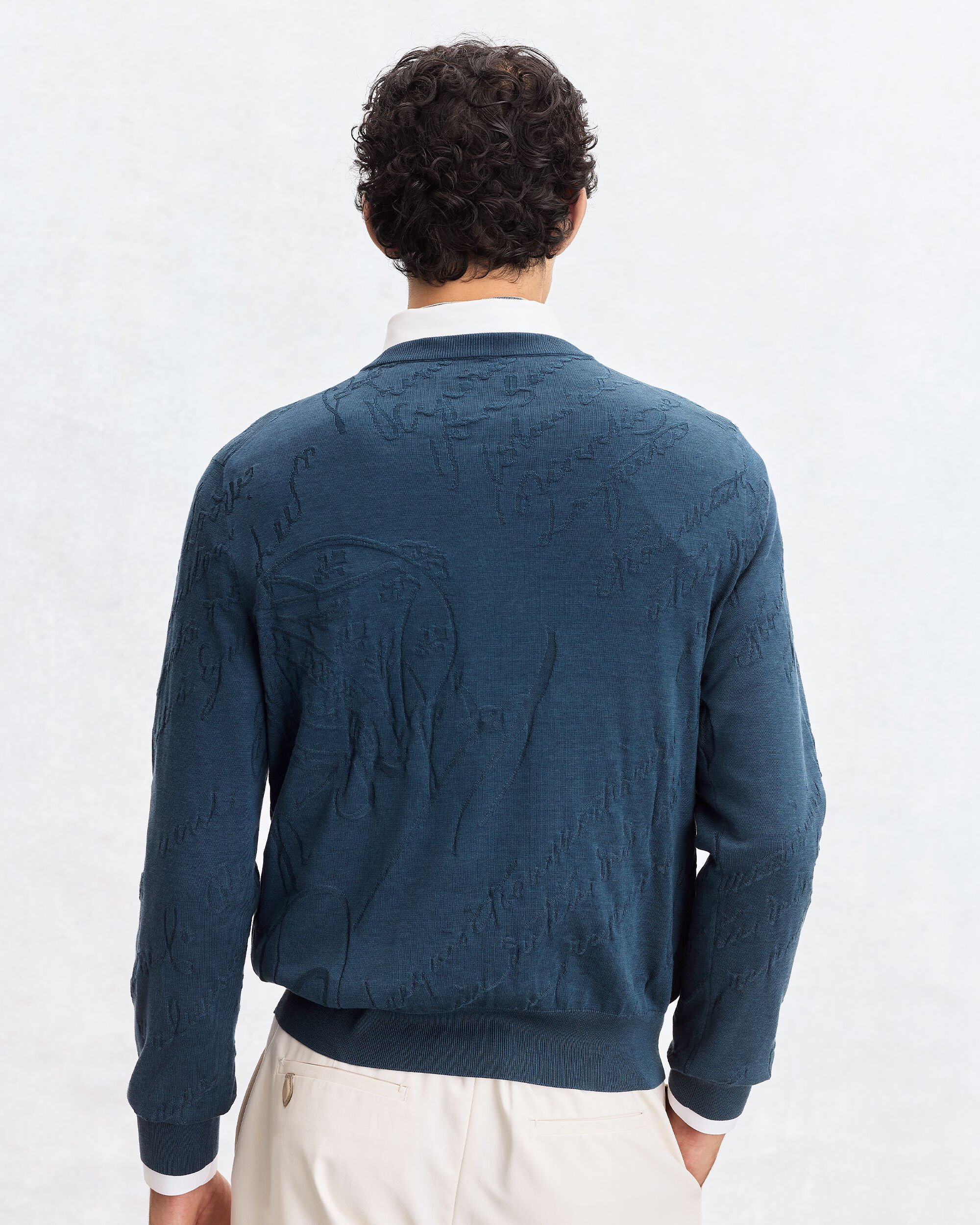 Diagonal Scritto Pattern Crewneck, Oceanic Wave, hi-res