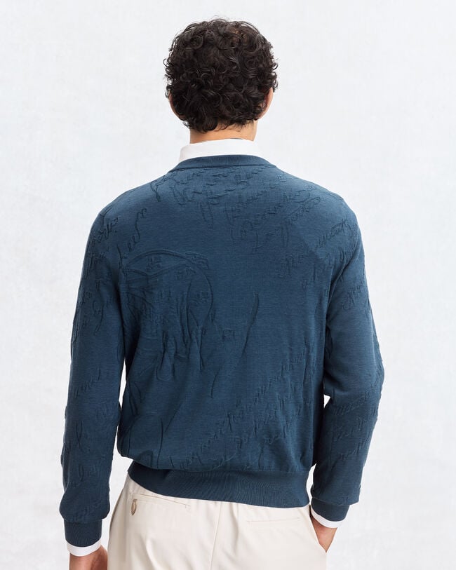 Diagonal Scritto Pattern Crewneck, Oceanic Wave, hi-res