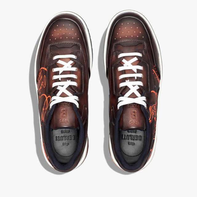 Playoff Scritto Leather Sneaker, MARRONE INTENSO+ARANCIO, hi-res 3