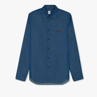 Chemise Chambray Avec Étiquette En Cuir, CHAMBRAY, hi-res