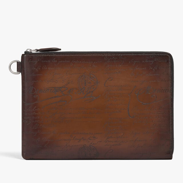 Nino GM Scritto Leather Clutch, CACAO INTENSO, hi-res 1