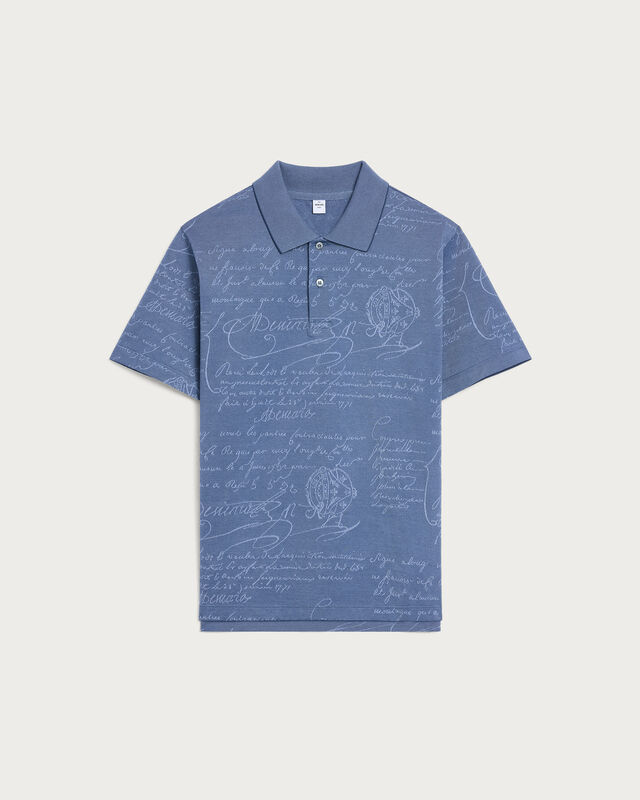 Scritto Pattern Piqu&eacute; Polo, Nile Blue, hi-res