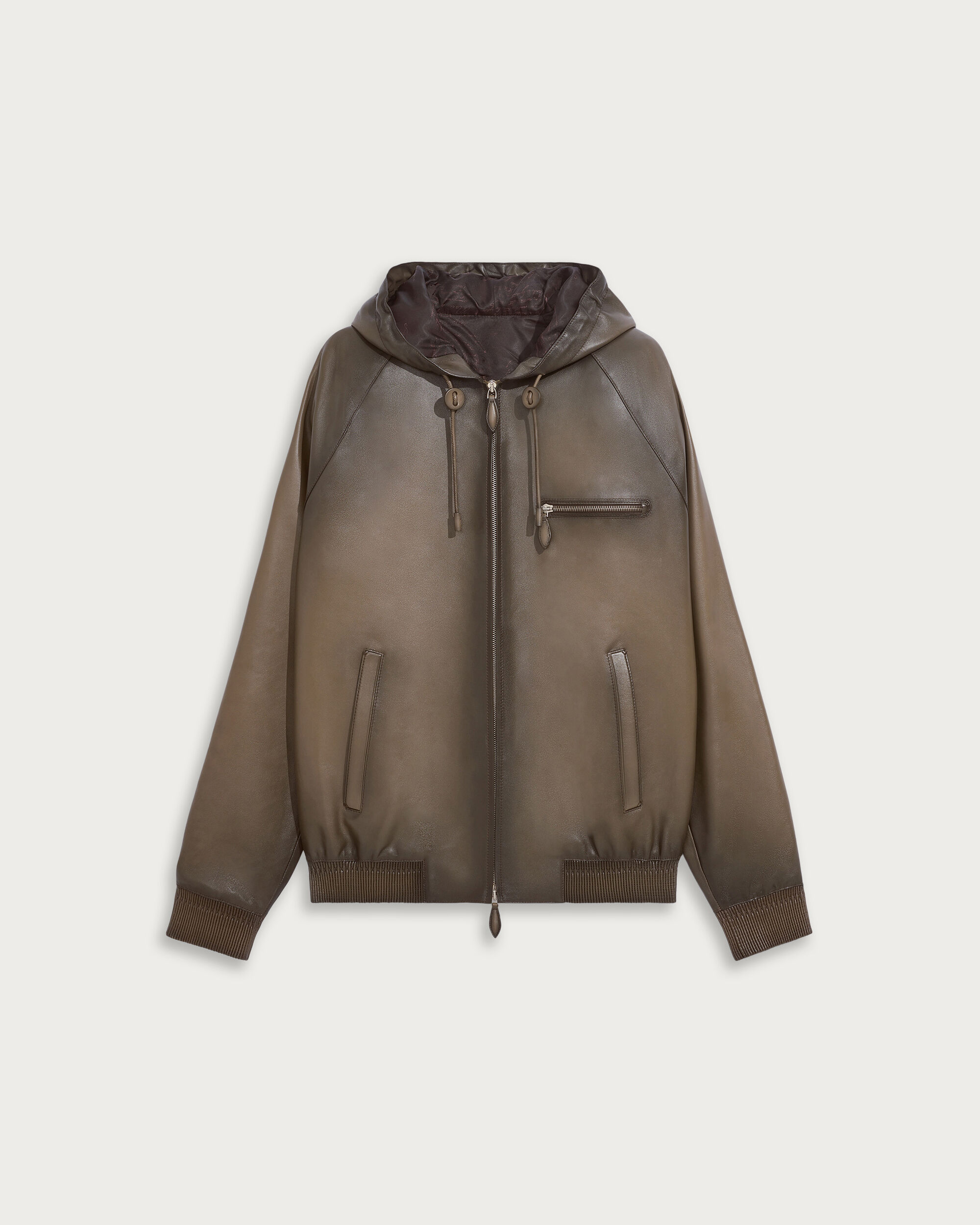 Leather Patina Un Jour Hooded Blouson, Dark Sepia, hi-res