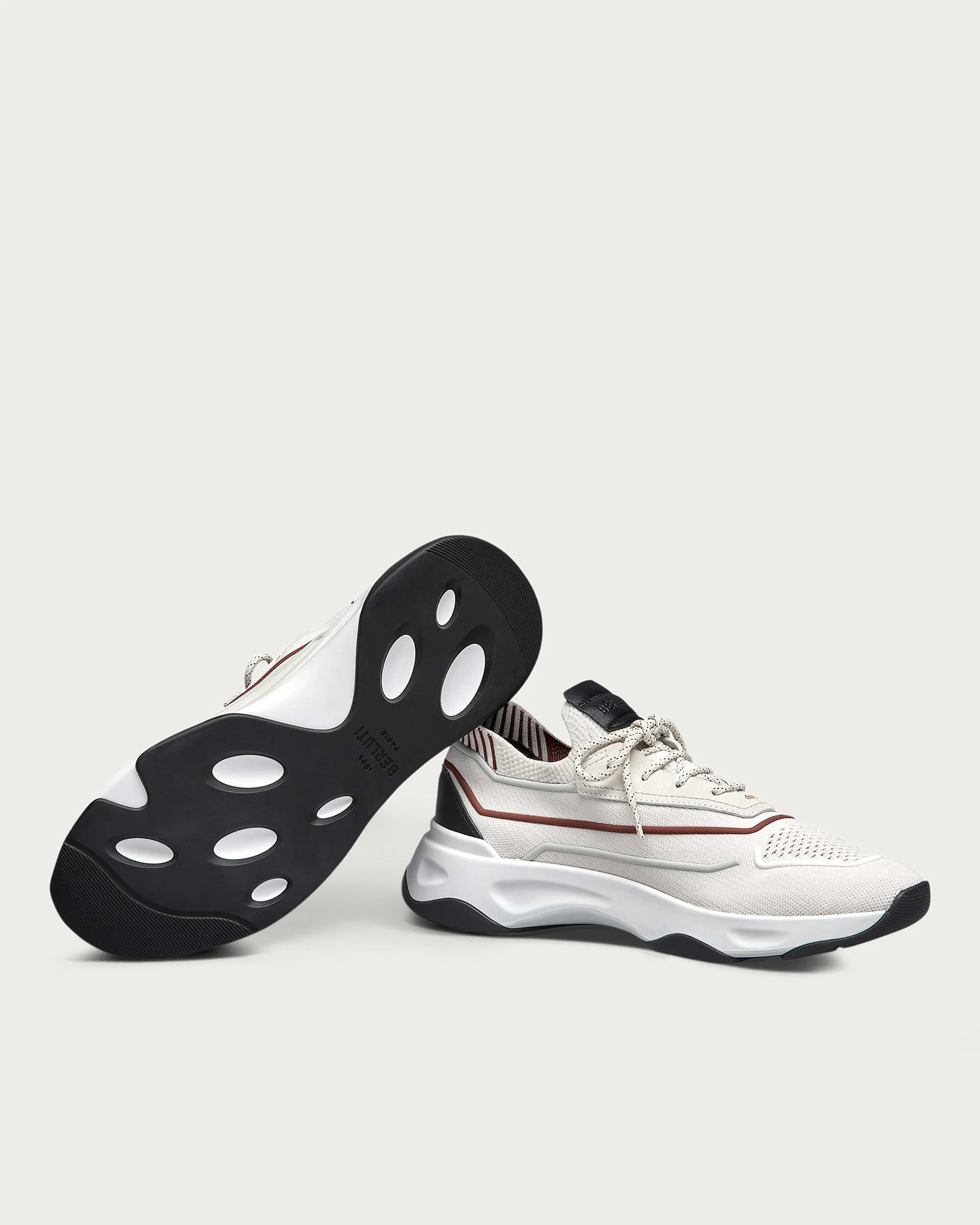 쉐도우 니트 & 레더 스니커즈, Light Grey & Rust, hi-res