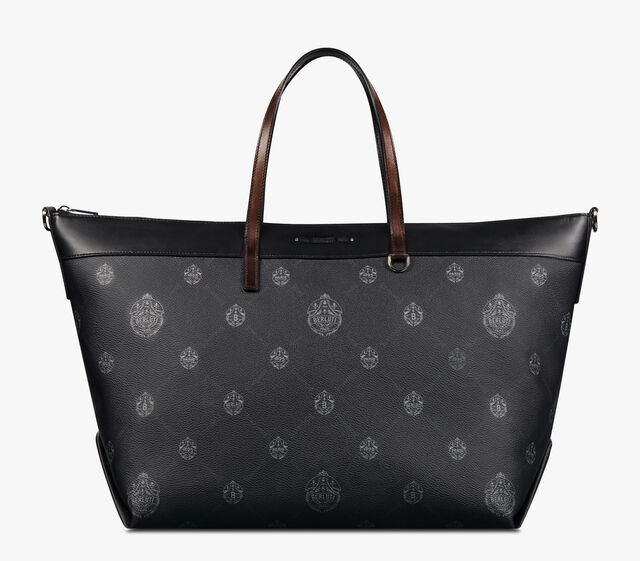 City Break Canvas and Leather Tote Bag, BLACK + TDM INTENSO, hi-res