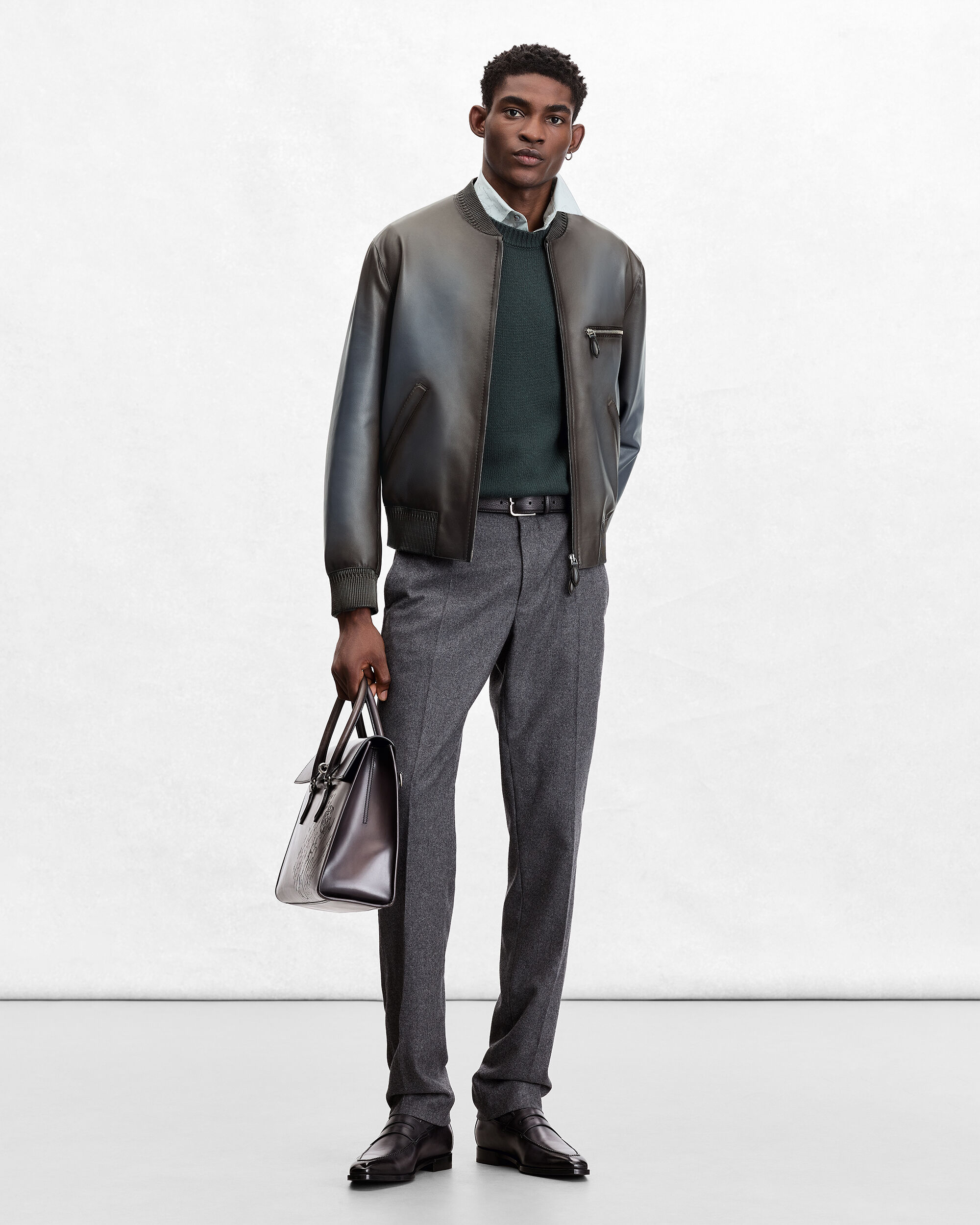 Leather Patina Un Jour Bomber, Fiamma Iron Blue, hi-res