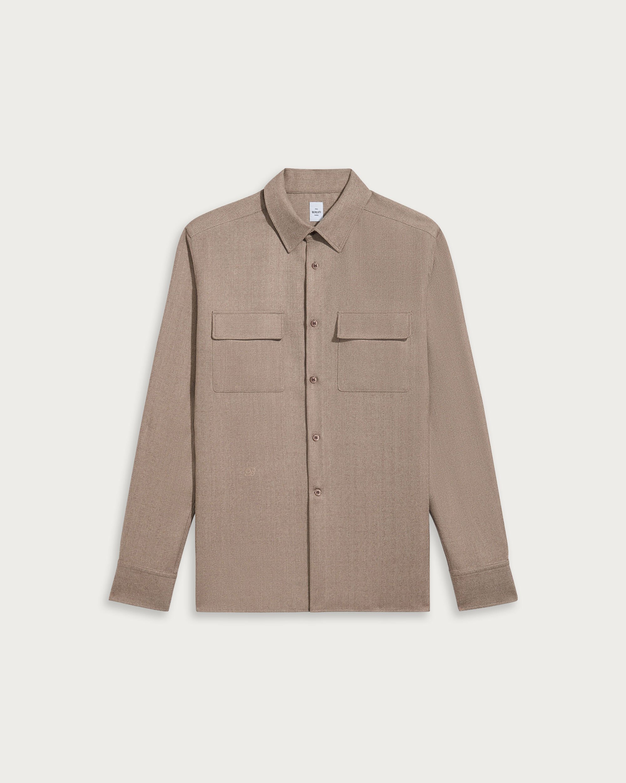 Herringbone Casual Shirt, Light Taupe, hi-res