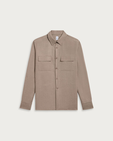 Herringbone Casual Shirt, Light Taupe, hi-res