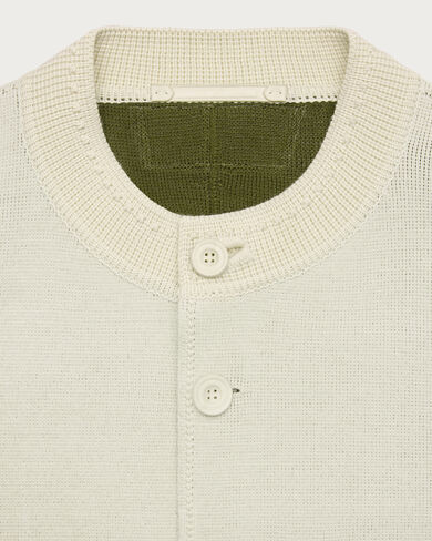 Bicolor Knitted Foresti&egrave;re with Leather Details, Ecru & Kaki, hi-res