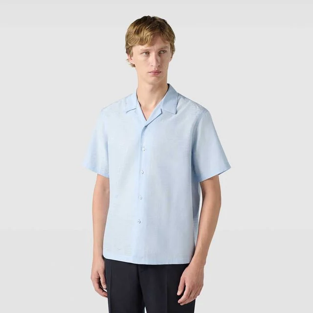 Cotton Silk Scritto Short Sleeves Shirt, SKY BLUE, hi-res 2