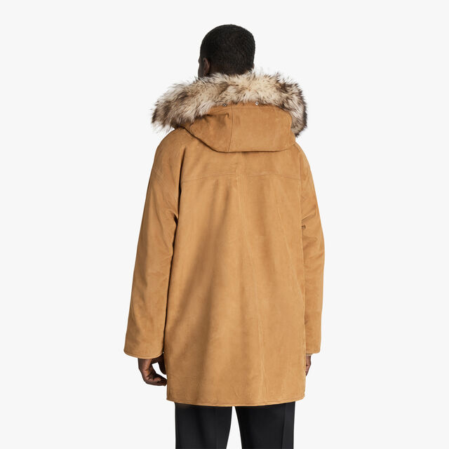 Nubuck Leather Parka With Shearling Hood, TOFFEE CAMEL, hi-res 3