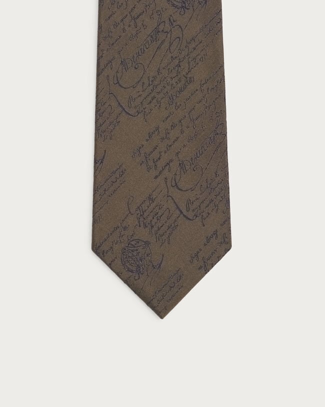 Classic Scritto Pattern Tie, Olive, hi-res